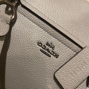 COACH. Kelsey Satchel Grey leather and suede handbag w/optional shoulder strap.